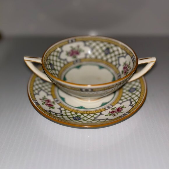 Minton Queens-Trellis, Double Handle Soup/Saucer, Vintage 1940s - Picture 2 of 7